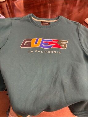 Guess Teal Crewneck with Multicolor Logo
